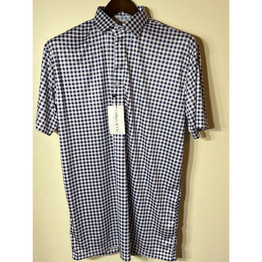 Collars & Co. Mens XLT Blue & White Gingham Short Sleeve Shirt